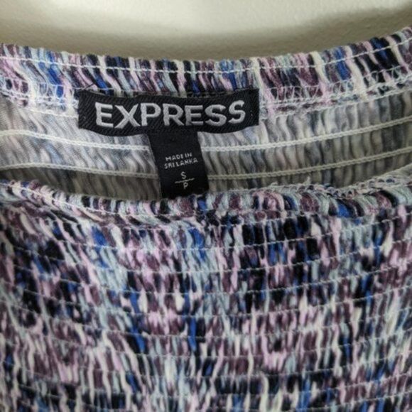 Express Blue and Multi Smocked Maxi Dress Small - Picture 4 of 9